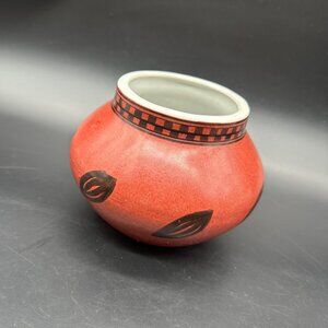 Maroon Red Flower Pot Planter Bowl Botanical Leaf Ecco Terra Swirl Sun Ceramic